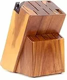 Coninx Universal-Messerblock mit integriertem Schärfer - Messerhalter aus Akazienholz mit 15 Schlitzen für Küchentheke, passend für Koch, Brot, Steakmesser und Scheren - Langlebiger, rutschfester