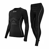 Snocks Thermounterwäsche Damen - Perfekte Passform, atmungsaktive Skiunterwäsche - Wärmeisolierende Funktionsunterwäsche für Wintersport - Gr. M Schwarz