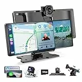 Alpinetech Wireless Carplay Display & Android Auto Display: 10,26 Zoll Tragbares Autoradio mit 4K Dashcam Vorne Rückfahrkamera Siri Bluetooth Mirror Link AUX FM SD-Karte für All Vehicles