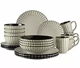 MÄSER 931963 Serie Confino Geschirr Set für 4 Personen im modernen Vintage Look, 20-teiliges Kombiservice aus Keramik in Beige mit schwarzen Akzenten, Steinzeug
