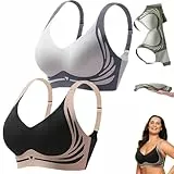 Herloving BH, farbblockierte, abriebfeste, geraffte Push-Up-BHs, leistungsstarke, nahtlose BHs, Anti-Aging, bequeme BHs, blau/schwarz, XL