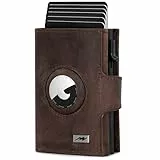 Marc Peter® Chicago Leder Push Air Slim Wallet - Airtag Geldbörse mit Münzfach - RFID Schutz kleines Mini Portmonee Leder Vintage Braun XL MÜNZFACH