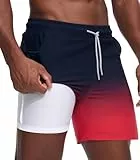 Danfiki Badehose Herren mit Meshfutter Kompression Liner 2 in 1 Kurz Schwimmhose Badeshorts Gradient Color
