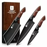 TIVOLI Küchenmesser Set 3-teilig, Kochmesser, Hackmesser, Allzweckmesser, Edelstahl, scharfe Klinge, langlebig, ergonomischer Holzgriff für Küche, Kochen und täglichen Gebrauch