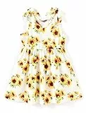 PATPAT Mädchenkleid ärmellos, Baby Mädchen Kleid mit Schleife an den Schulterträgern für Geburtstag, Party, Bankett, Hochzeit, Urlaub, Gelblichweiß 3-4 Jahre, 99-104 cm