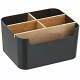 VICDUEKG Schreibtisch Organizer, 5 Fächer Bambus Büro Organizer mit Stifthalter, Aufbewahrungsbox Desk Organizer für Stifte, Kosmetika, Haftnotizen (Schwarz)