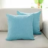 Kopfkissenbezug 40x40 2er Set, Kissenbezug Boho Outdoor Doppelseitige Volltonfarbe Hellblau Cushion Cover Set Baumwoll Leinen