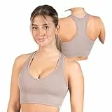 SMILODOX Sport BH Damen Amaze Pro - Blickdicht rutschfest Sport Bra - Seamless Gerippter Stoff Crop Top - Atmungsaktive Yoga Tank Top für Fitness & Gym, Größe:M, Color:Taupe