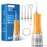 Operan Munddusche Kabellos Tragbar Elektrische, 300ML Oral Irrigator Munddusche Testsieger, Water Flosser für Zähne, Zahnfleisch und Zahnpflege, Orange,1 Pack + 4 Düseni