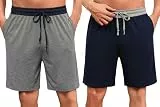 Marvmys Herren Schlafshorts Baumwolle Sommer Pyjama Shorts Herren kurze Schlafanzughose elastischer Bund Kordelzug Taschen 2er Pack M-4XL