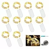 10 Stück LED Lichterkette mit Batterie,2 Meter 20er Micro Kupfer Lichterkette Warmweiß IP65 Wasserdicht Dekorative Lichterkette String Fairy Light Drahtlichterkette für Party Garten Hochzeit