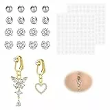 WillTen Gold Fake Bauch Piercing Cubic Zirkon Butterfly Clip auf Bauchnabel Piercing Stick auf Nabel Ring Studs nicht Piercing Fake Bauchnabel Piercing Herz Sticky Balls nicht durchbohrt
