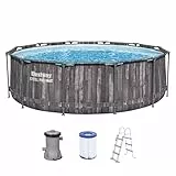 Bestway Steel Pro MAX Frame Pool-Set mit Filterpumpe Ø 366 x 100 cm, Holz-Optik (Mooreiche), rund