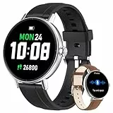 Smartwatch Damen Rund, 1.27' HD Smart Watch mit Telefonfunktion, Fitnessuhr mit SpO2 Herzfrequenz Stress Kalorien Schlaf Schrittzähler, 100+ Sportmodi IP68 Wasserdicht Sportuhr für Samsung iOS Android