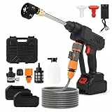 Ulable 48V Tragbarer Hochdruckreiniger, 140W Leistung mit 6-in-1 Düse, 5m Hochdruckschlauch, Universal-Wasserhahnadapter & Flaschenadapter für Auto, Fahrrad, Terrasse (Schwarz-Rot)