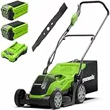 Greenworks 40V Kabelloser Akku Rasenmäher für Flächen bis zu 400 m², 35 cm Schnittbreite, 40-Liter-Sack Plus Zwei 40 V 2Ah-Akkus und Ladegerät-G40LM35K2X + Greenworks Tools Original 35cm Ersatzmesser