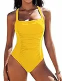 AI'MAGE Damen Bauchweg Einteilige Quadratischer Ausschnitt Push Up Bademode Vintage Rüschen Schlankheits Badeanzüge Große Größe EIN Stück Monokinis