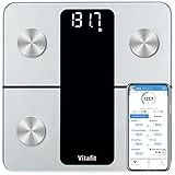 Vitafit Körperfettwaage Personenwaage mit APP, Körperanalysewaage mit Bluetooth, Waage Personen mit körperfett und muskelmasse, BMI, Protein, BMR, Silber