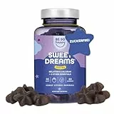Melatonin Gummies 0,5mg für den Schlaf,120 Tage, Extra Leckere mit Baldrian + Passionsblume + Kamille + Lavendel + Vitamin B6, Blaubeergeschmack, 60 leckere Gummibärchen, Vegan, BeSoHappy®