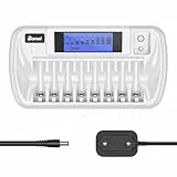 BONAI Intelligentes Ladegerät für AA AAA NI-MH Akkus und 9V Block, 9 unabhängige Ladeschächte, Batterieladegerät mit LCD-Display, Ladestation für wiederaufladbare Batterien