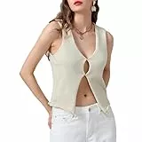 Frauen ärmellose Pullover Pullover Weste Tank Tops Y2k Button Down Crochet Knit Vest Shirts Streetwear(#d,S)
