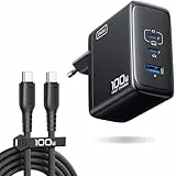 INIU USB C Ladegerät, 100W 3-Port Laptop Schnellladegerät mit USB C Kabel, GaN Mehrfach Netzteil für MacBook Air Pro, iPad, iPhone 17 16 15 Pro Max, Samsung Galaxy S25 S24 Ultra, Pixel, Switch 2 etc