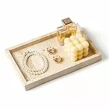 WORHE Kosmetiktablett aus italienischem Travertinstein für Schmuck, Parfüm, Make-up, Kerzen, dekorative Tabletts aus natürlichem Marmor für Küchenaufbewahrungs-Organizer Heimdekoration, Beige WH020