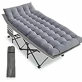 DRMOIS Feldbetten Klappbar Campingbetten, Campingliege Übergroßes 81 cm breites, tragbares, faltbares Outdoor, Tragkraft 400 kg- mit Isomatte Matratze, Grau, Größe XXL