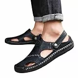 Generisch Outdoor Sandalen Herren, Leder Pantoletten Herren Breite Füße Sommerschuhe Trekkingsandalen Wanderschuhe Wandersandalen Sandals Männer Sommer Schuhe Leichte Sandaletten 39