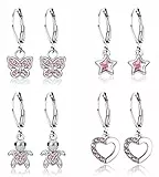 JeweBella 4Paar Ohrringe Hängend Mädchen Kinder Damen mit Zirkonia Ohrhänger Chirurgenstahl Hypoallergene mit Herz Blume Stern Schildkröte Knorpel Tragus Piercing Set Earrings