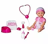 Simba 105032355 - New Born Baby mit Doktor Zubehör, Vollvinylpuppe mit Trink- und Nässfunktion und viel Zubehör, Stethoskop mit Soundfunktion, 38cm, ab 3 Jahren