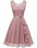 Berylove Rosa Kleid Cocktailkleid Damen Elegant für Hochzeit Kleid Hochzeitsgast Damen Spitzenkleid Damen Pinkes Kleid Tüll Kleid 7052 Blush S
