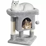 Yaheetech Kratzbaum Katzenbaum Stabiler Kletterbaum, mit Sisalstämmen Plüsch Höhle, Höhe 60 cm, Hellgrau
