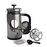 bonVIVO French Press 1L Silber – Kaffeebereiter groß aus Glas & Edelstahl – Kaffeepresse 8 Tassen – Coffee Maker ohne Filter – für Familie & Gäste