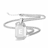 Miss Chipmunk Initial A-Z Halskette für Männer Jungen, Edelstahl Sliver Square Letter Anhänger Kette für Männer, 20 + 2 Zoll Weizen Kette Alphabet Monogramm Dog Tag Halsketten Schmuck Geschenke (Q)