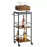 VASAGLE Servierwagen, Küchenwagen, abnehmbares Tablett, mit verstellbaren Füßen und Rollen, Küchenregal, Stahlrahmen, 30 x 34,7 x 86 cm, Industrie-Design, vintagebraun-schwarz LRC062B01