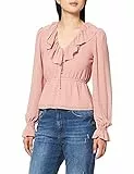 NA-KD Damen Chiffonbluse mit Rüschen, V-Ausschnitt, Rose, 34