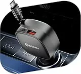 Zigarettenanzünder USB C, SONRU 84W Auto Ladegerät Einziehbares KFZ Ladegerät USB Schnellladegerät Handy 12V USB C Ladekabel Auto Adapter für iPhone 16 15 14, iPad, Samsung Galaxy S25 S24
