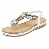 ZOEASHLEY Sandalen Damen Sommer Flache Zehentrenner Sandaletten Bohemian Flip Flops Weiß07 38