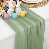 Tischläufer Salbeigrün Chiffon, 77 X 300 cm Weich und Bequem Tischläufer Eukalyptus Grün für Boho Hochzeit, Party, Taufe Dekor, Babyparty, Brautparty Küche Tisch Dekoration
