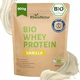 RheinNatur Bio Whey Protein-Pulver Vanille 900 g - Eiweißpulver mit natürlichem Aroma & ohne Soja - 100% Bio Molke-Protein für Proteinshakes