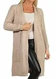 ONLY Damen Lange Strickjacke mit Taschen | Stretch Casual Langarm Gerippt | Open Cardigan Noos ONLJADE, Farben:Beige, Größe:S
