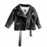 linboo Kinder Mädchen Lederjacke Mantel Kragen Motorrad Bikerjacke aus Kunstleder übergangsjacke Frühling Herbst, Schwarz 01, 122-128