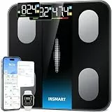 INSMART Waage Personen, Intelligente Personenwaage mit großem Display, vernetzte Waage mit 16 Körpermessungen, BMI, Körperfettanteil, APP-Synchronisation, 400 lb, schwarz