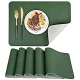 APLKER Platzsets 6er Set, rutschfest Abwaschbar Tischsets,Doppelseitigen Kunstleder Platzdeckchen, Hitzebeständig Platz-Matten für Küche Speisetisch, 43 x 30 cm (Grün/Grau, 6pcs)