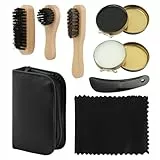 MOVKZACV Schuhbürsten Set, 8 teiliges Schuhcreme & Pflegeset aus Leder für Glattleder und Wildleder, Schuhreiniger, Schuhpflege, Schuhbürste mit Rosshaarbürsten & PU