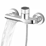 DEANKEJI Silber Einstellbare Temperatur Wasserfall Mischbatterie Badewanne, Doppelfunktion Duscharmaturen mit Anti-Rutsch-Knopf, Kupferlegierung Wasserhahn Badewanne für Wanddusche, Schlafsaal, Hotel