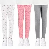 L&K-II Mädchen Leggings Hohe Taille Strumpfhosen Kinder Hosen Casual Stretch Mädchen Baumwolle Leggings niedlichen Muster 3er Pack D 134-140