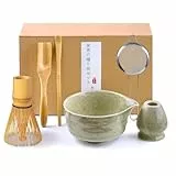 VIBINHO Matcha Set, 6 Stück Matcha Tee Set mit Matcha Besen, Edelstahlsieb, Matcha Schale, 2 Matcha Löffel, Besenhalter aus Keramik, Geschenk für Matcha-Liebhaber, Grün