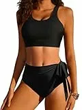 Ekouaer Bikini Damen Set Push Up Sexy Bauchweg High Waist Swimsuit Zweiteiliger Badeanzug Sommer Bademode Schwarz M